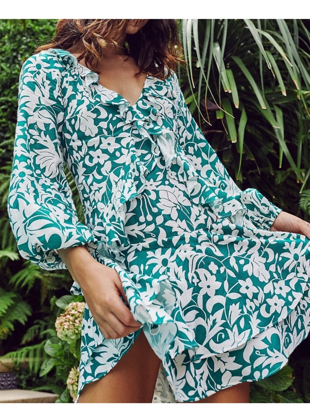 Free People Green Floral Rebecca Dress Tunic Size XS